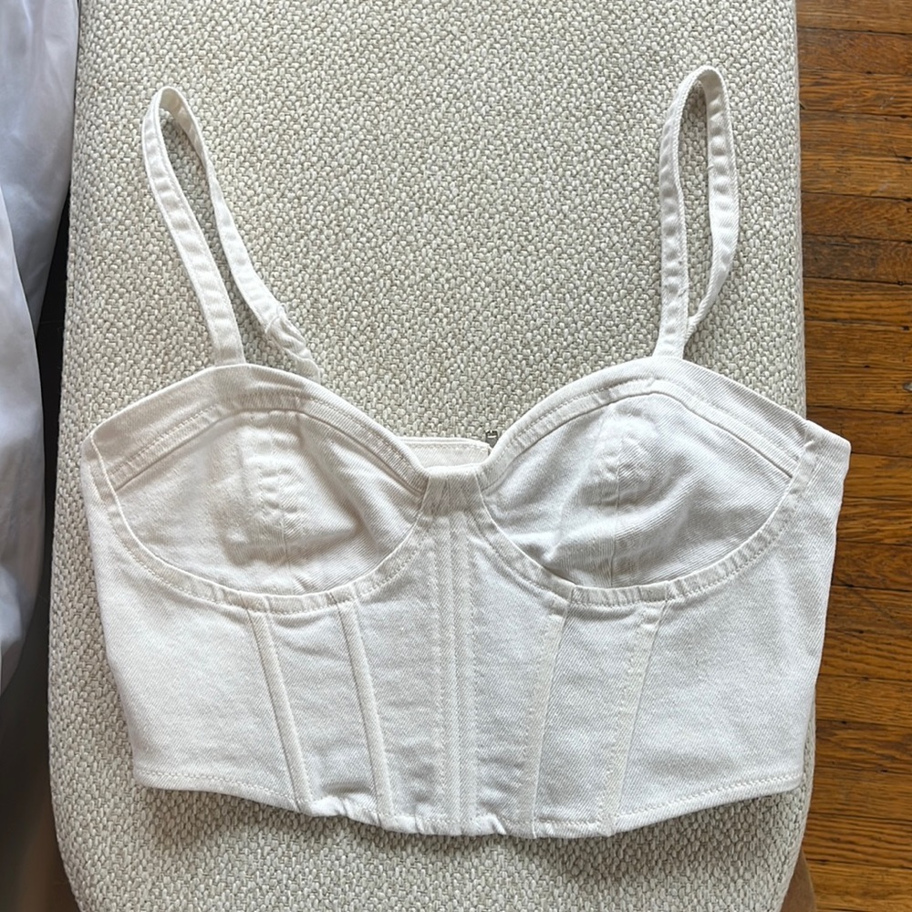 White denim zara corset top